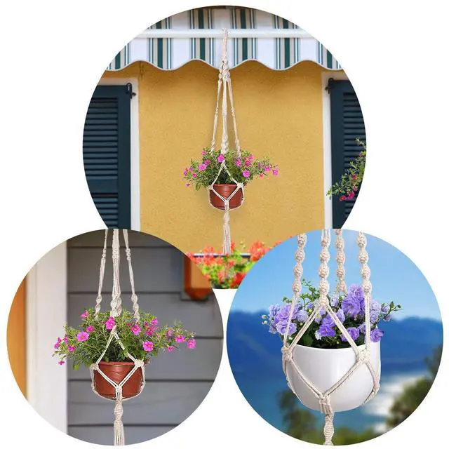 Alt view image 6 of 7 - 3 Pack Macrame Plant Hangers, Hanging Planters for Indoor Plants