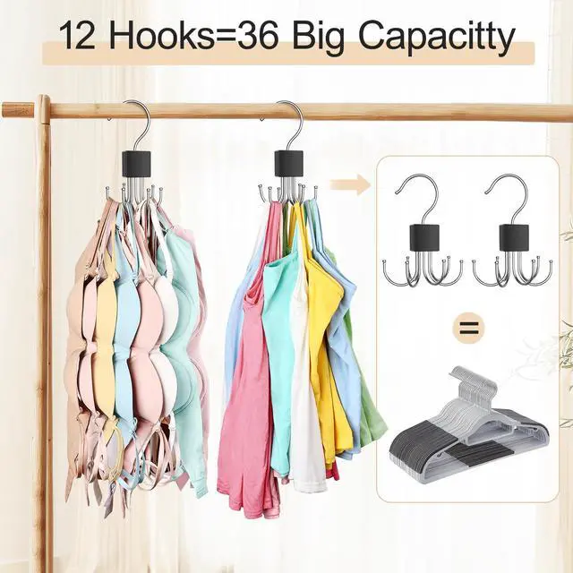 Alt view image 2 of 7 - 2 Pack Tank Top Hanger, Bra Hangers for Closet Organizer Max 36 Storage Capacity, Space Saving 360°Rotatable Metal Bra Organizer, Closet Organizers and Storage for Tank Top, Bras, Scarf, Purse etc.