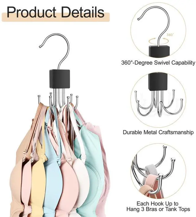 Alt view image 4 of 7 - 2 Pack Tank Top Hanger, Bra Hangers for Closet Organizer Max 36 Storage Capacity, Space Saving 360°Rotatable Metal Bra Organizer, Closet Organizers and Storage for Tank Top, Bras, Scarf, Purse etc.