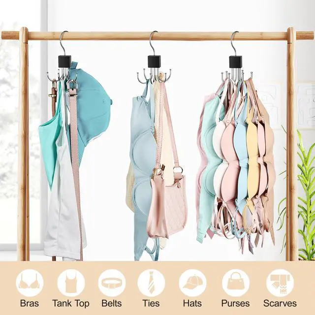Alt view image 6 of 7 - 2 Pack Tank Top Hanger, Bra Hangers for Closet Organizer Max 36 Storage Capacity, Space Saving 360°Rotatable Metal Bra Organizer, Closet Organizers and Storage for Tank Top, Bras, Scarf, Purse etc.