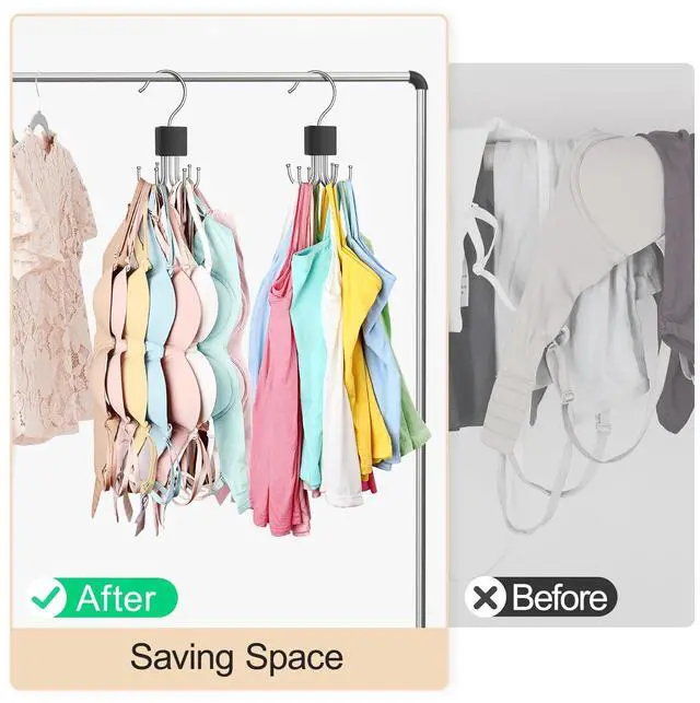 Alt view image 3 of 7 - 2 Pack Tank Top Hanger, Bra Hangers for Closet Organizer Max 36 Storage Capacity, Space Saving 360°Rotatable Metal Bra Organizer, Closet Organizers and Storage for Tank Top, Bras, Scarf, Purse etc.