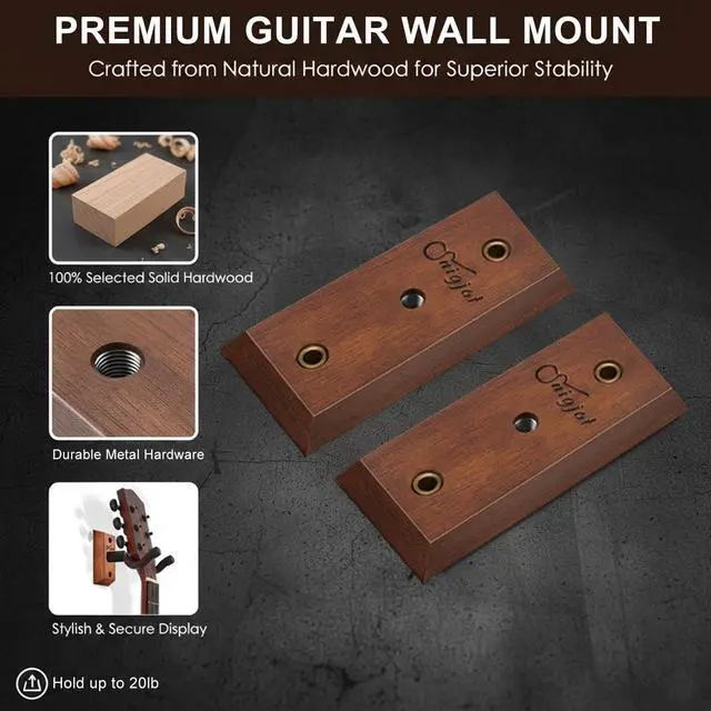 Alt view image 2 of 7 - Guitar Wall Mount 2 Pack, Wood Guitar Hanger Wall Hook with Screws, Guitar Stand Wall Mount Holder for Acoustic Guitar, Banjo, Bass,Guitar Accessories Gifts for Guitar Players
