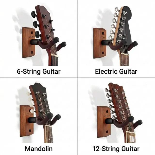 Alt view image 3 of 7 - Guitar Wall Mount 2 Pack, Wood Guitar Hanger Wall Hook with Screws, Guitar Stand Wall Mount Holder for Acoustic Guitar, Banjo, Bass,Guitar Accessories Gifts for Guitar Players