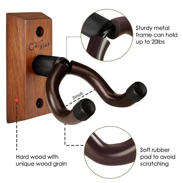 Alt view image 5 of 7 - Guitar Wall Mount 2 Pack, Wood Guitar Hanger Wall Hook with Screws, Guitar Stand Wall Mount Holder for Acoustic Guitar, Banjo, Bass,Guitar Accessories Gifts for Guitar Players