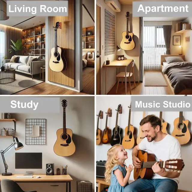 Alt view image 6 of 7 - Guitar Wall Mount 2 Pack, Wood Guitar Hanger Wall Hook with Screws, Guitar Stand Wall Mount Holder for Acoustic Guitar, Banjo, Bass,Guitar Accessories Gifts for Guitar Players