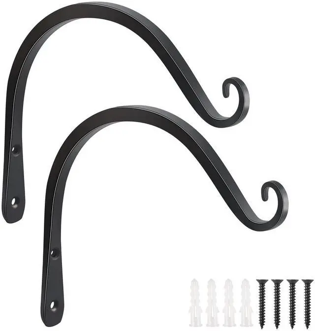 Main image of Heavy Duty Plant Hangers Outdoor Indoor, 8 Inch 2 Pack Metal Hanging Bracket Holds Up to 44 lbs, Wall Brackets for Hanging Baskets, Bird Feeders,Wind Chime& Lanterns, Black