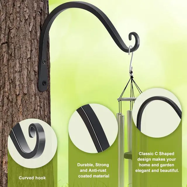 Alt view image 3 of 7 - Heavy Duty Plant Hangers Outdoor Indoor, 8 Inch 2 Pack Metal Hanging Bracket Holds Up to 44 lbs, Wall Brackets for Hanging Baskets, Bird Feeders,Wind Chime& Lanterns, Black