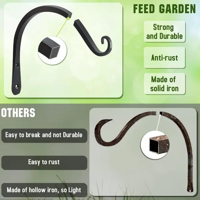 Alt view image 4 of 7 - Heavy Duty Plant Hangers Outdoor Indoor, 8 Inch 2 Pack Metal Hanging Bracket Holds Up to 44 lbs, Wall Brackets for Hanging Baskets, Bird Feeders,Wind Chime& Lanterns, Black