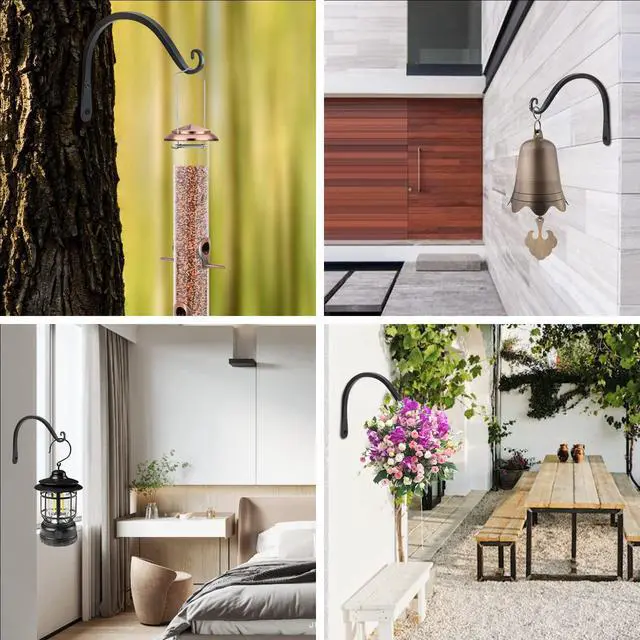 Alt view image 7 of 7 - Heavy Duty Plant Hangers Outdoor Indoor, 8 Inch 2 Pack Metal Hanging Bracket Holds Up to 44 lbs, Wall Brackets for Hanging Baskets, Bird Feeders,Wind Chime& Lanterns, Black