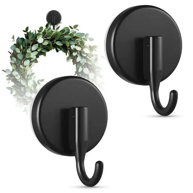 Main image of Suction Cup Wreath Hanger, Upgraded Reef Hook for Front Door/Glass Window/Over Door, Christmas/Thanksgiving/Halloween/July 4th/Easter/Valentine/Spring/Summer/Fall (Black, 2-Pack)