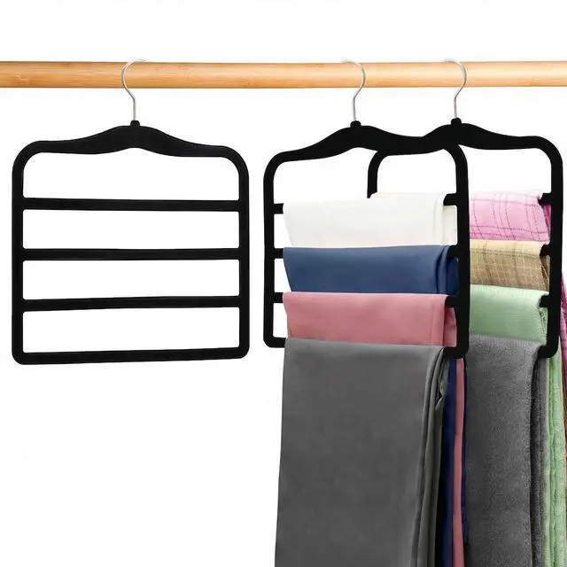 Main image of 2-Pack Velvet Pants Hangers - Space Saving Multi-Layer Non-Slip Closet Organizers for Jeans, Trousers & Scarves - Ideal Dorm Room Storage Solution for Small Spaces