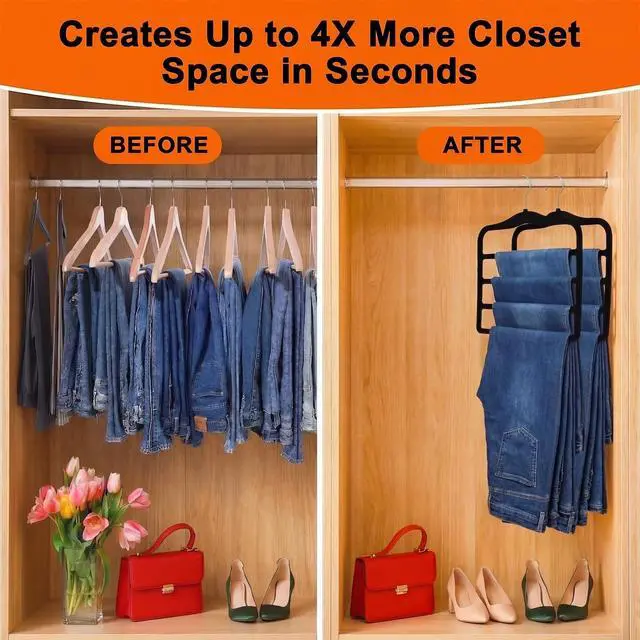 Alt view image 2 of 7 - 2-Pack Velvet Pants Hangers - Space Saving Multi-Layer Non-Slip Closet Organizers for Jeans, Trousers & Scarves - Ideal Dorm Room Storage Solution for Small Spaces