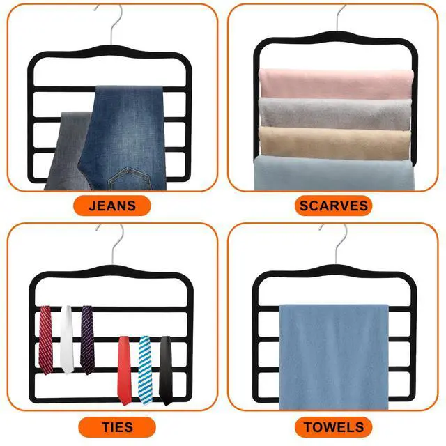 Alt view image 7 of 7 - 2-Pack Velvet Pants Hangers - Space Saving Multi-Layer Non-Slip Closet Organizers for Jeans, Trousers & Scarves - Ideal Dorm Room Storage Solution for Small Spaces