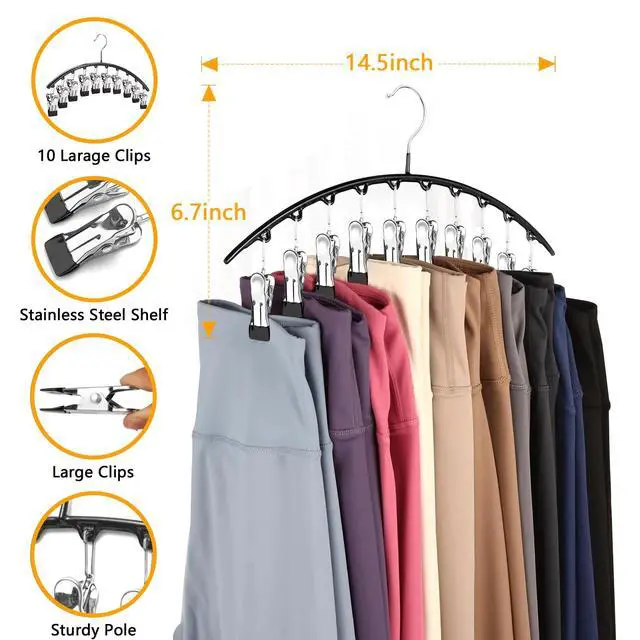 Alt view image 2 of 7 - Legging Hangers for Closet Organizer, Hat Hangers for Closet 2 Pack with 10 Clips Holds 20 Leggings, Legging Hanger, Pants Storage Organizer Suitable for Socks, Panties, Underwear, Pants