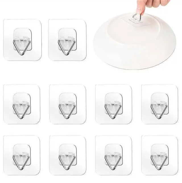 Main image of 10 Pack Invisible Vertical Plate Hangers, 2.3 Inch Adhesive Plastic Hooks for Hanging Decorative Plates, Wall Art, and Small Artwork