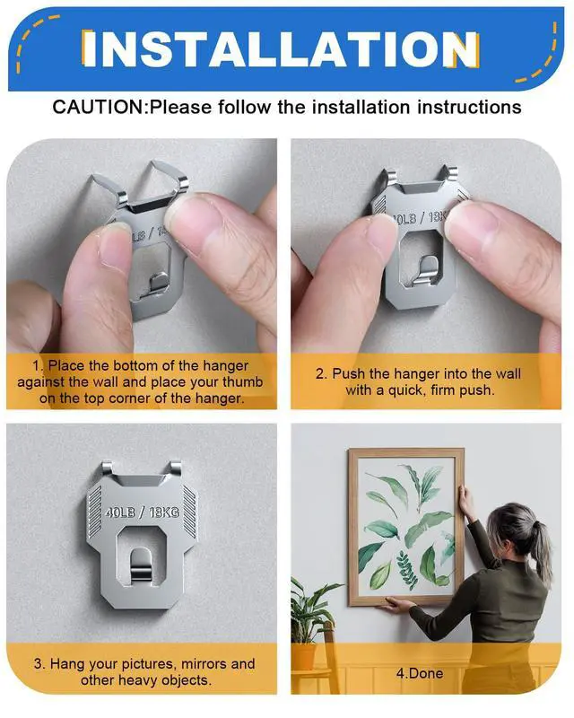 Alt view image 4 of 6 - 20Pcs Claw Drywall Picture Hanger: Wall Hooks for Hanging Picture Mirror Photo Poster Kit - No Damage Heavy Duty Wall Hanger for Room Office Decor Easy Tool-Free Nail-Free Holds Up to 40Lbs