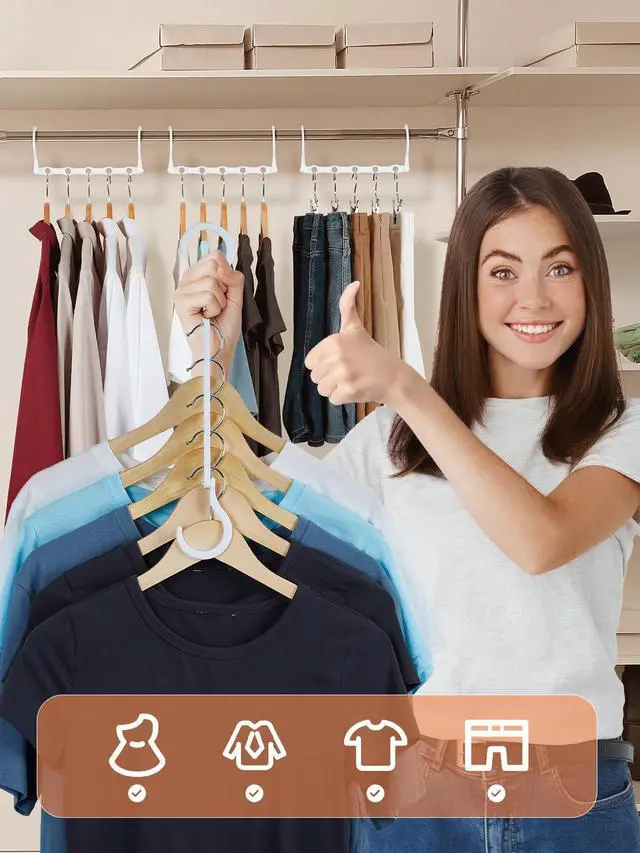 Alt view image 2 of 7 - White Magic Space Saving Hangers, Premium Smart Hanger Hooks, Sturdy Cascading Hangers with 5 Holes for Heavy Clothes, Closet Organizers and Storage, College Dorm Room Essentials 10 Pack