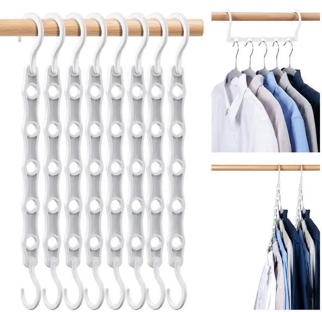 Main image of White Magic Space Saving Hangers, Premium Smart Hanger Hooks, Sturdy Cascading Hangers with 5 Holes for Heavy Clothes, Closet Organizers and Storage, College Dorm Room Essentials 10 Pack