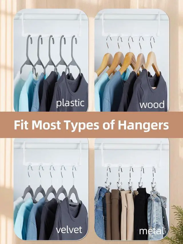 Alt view image 5 of 7 - White Magic Space Saving Hangers, Premium Smart Hanger Hooks, Sturdy Cascading Hangers with 5 Holes for Heavy Clothes, Closet Organizers and Storage, College Dorm Room Essentials 10 Pack