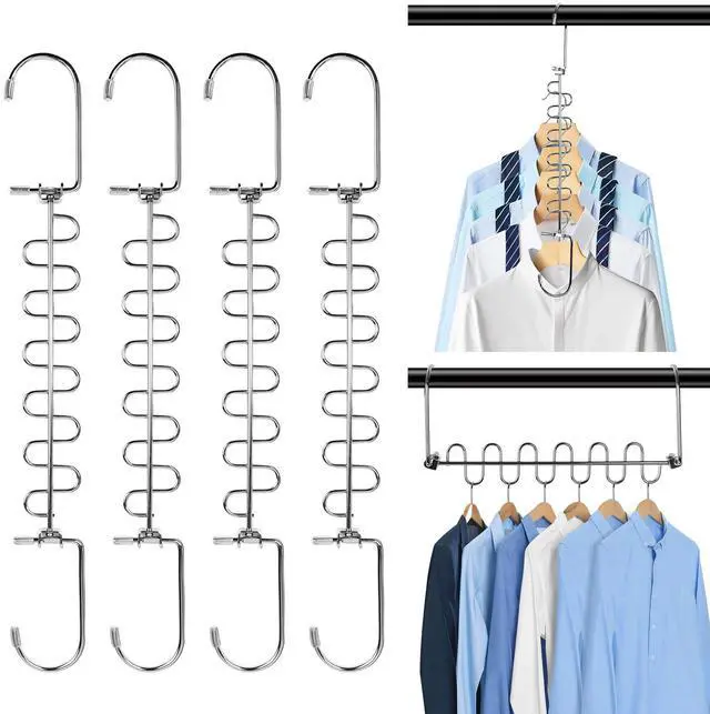 Main image of 4 Pack Metal Space Saving Hangers, Stainless Steel Hangers Space Saving for Clothes, Magic Cascading Space Saving Closet Clothing Hanger Organizer Space Saver, College Dorm Essentials