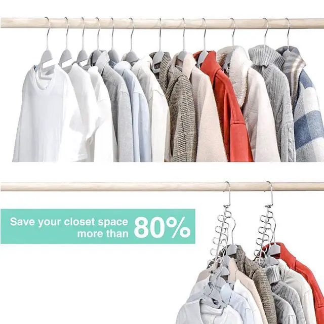 Alt view image 2 of 7 - 4 Pack Metal Space Saving Hangers, Stainless Steel Hangers Space Saving for Clothes, Magic Cascading Space Saving Closet Clothing Hanger Organizer Space Saver, College Dorm Essentials