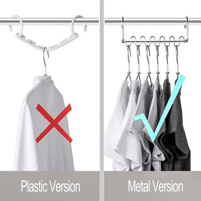 Alt view image 6 of 7 - 4 Pack Metal Space Saving Hangers, Stainless Steel Hangers Space Saving for Clothes, Magic Cascading Space Saving Closet Clothing Hanger Organizer Space Saver, College Dorm Essentials