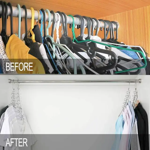 Alt view image 7 of 7 - 4 Pack Metal Space Saving Hangers, Stainless Steel Hangers Space Saving for Clothes, Magic Cascading Space Saving Closet Clothing Hanger Organizer Space Saver, College Dorm Essentials
