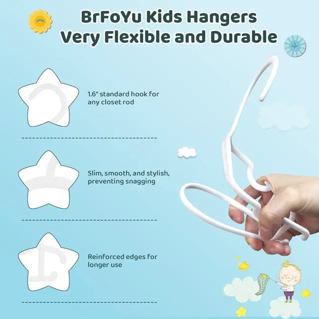 Alt view image 5 of 7 - Baby Hangers Kids Plastic Hangers for Closet Non-Slip Toddler Hanger for Infant Child Clothing, Small Children Hanger Ideal for Boys and Girls Closet Pants Coats Skirts - 30 Pack, White