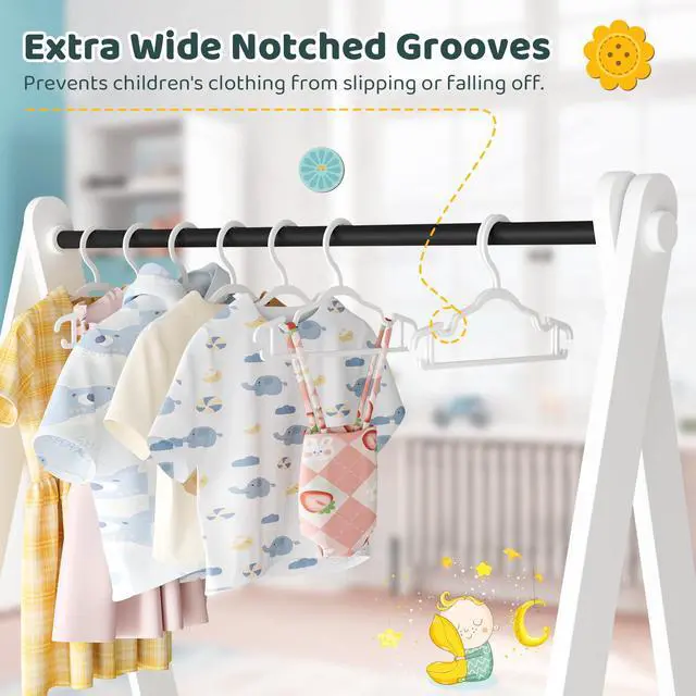 Alt view image 4 of 7 - Baby Hangers Kids Plastic Hangers for Closet Non-Slip Toddler Hanger for Infant Child Clothing, Small Children Hanger Ideal for Boys and Girls Closet Pants Coats Skirts - 30 Pack, White