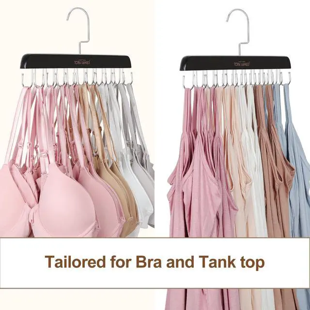 Alt view image 4 of 7 - Bra Hanger for Closet, 2 Pack Tank Top Hangers 40 Hooks Capacity Foldable Wood Space Saving Hangers Closet Organizer for Tank Top, Bra, Scarf, Belt, Tie etc - CT46B-2