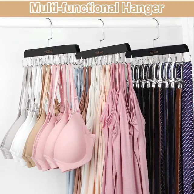 Alt view image 5 of 7 - Bra Hanger for Closet, 2 Pack Tank Top Hangers 40 Hooks Capacity Foldable Wood Space Saving Hangers Closet Organizer for Tank Top, Bra, Scarf, Belt, Tie etc - CT46B-2