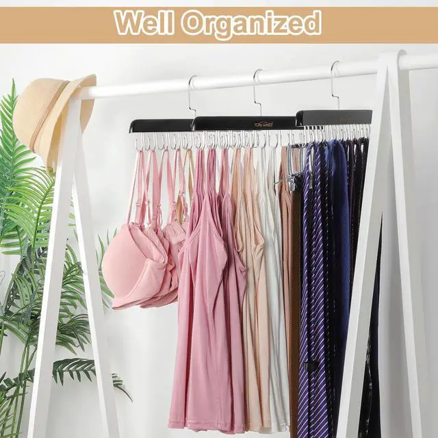 Alt view image 6 of 7 - Bra Hanger for Closet, 2 Pack Tank Top Hangers 40 Hooks Capacity Foldable Wood Space Saving Hangers Closet Organizer for Tank Top, Bra, Scarf, Belt, Tie etc - CT46B-2