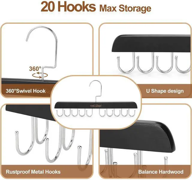 Alt view image 7 of 7 - Bra Hanger for Closet, 2 Pack Tank Top Hangers 40 Hooks Capacity Foldable Wood Space Saving Hangers Closet Organizer for Tank Top, Bra, Scarf, Belt, Tie etc - CT46B-2