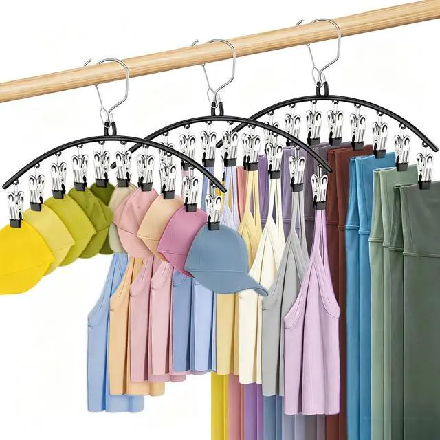 Main image of 3 Pack Skirt Pants Hangers with Clips, Legging Organizer for Closet Hanging with 10 Cilps Holds 30 Leggings/Shorts/Jeans/Skirts Pants Hangers Space Saving Closet Organizers and Storage, Black