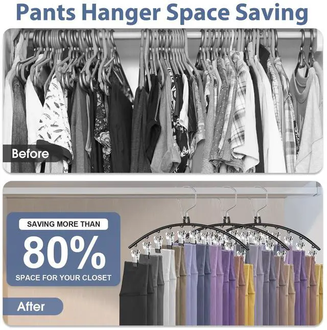 Alt view image 2 of 7 - 3 Pack Skirt Pants Hangers with Clips, Legging Organizer for Closet Hanging with 10 Cilps Holds 30 Leggings/Shorts/Jeans/Skirts Pants Hangers Space Saving Closet Organizers and Storage, Black