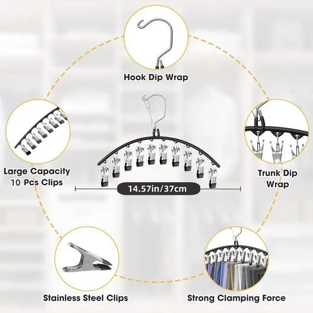 Alt view image 4 of 7 - 3 Pack Skirt Pants Hangers with Clips, Legging Organizer for Closet Hanging with 10 Cilps Holds 30 Leggings/Shorts/Jeans/Skirts Pants Hangers Space Saving Closet Organizers and Storage, Black