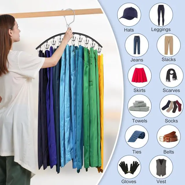 Alt view image 3 of 7 - 3 Pack Skirt Pants Hangers with Clips, Legging Organizer for Closet Hanging with 10 Cilps Holds 30 Leggings/Shorts/Jeans/Skirts Pants Hangers Space Saving Closet Organizers and Storage, Black