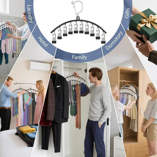 Alt view image 7 of 7 - 3 Pack Skirt Pants Hangers with Clips, Legging Organizer for Closet Hanging with 10 Cilps Holds 30 Leggings/Shorts/Jeans/Skirts Pants Hangers Space Saving Closet Organizers and Storage, Black