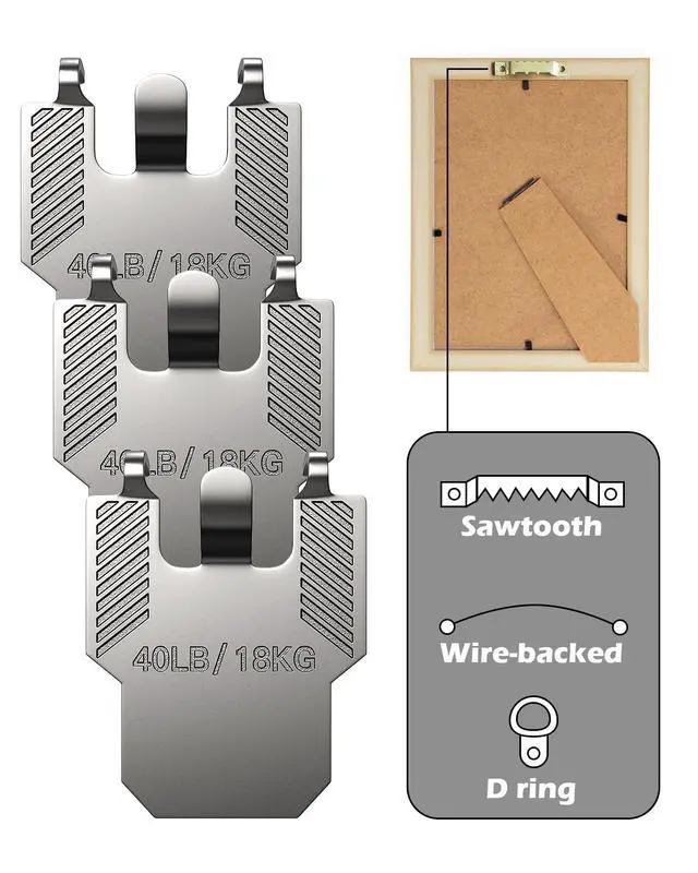 Alt view image 4 of 6 - 40 lb Drywall Picture Hangers Claw: 15 Pack Heavy Duty Damage Free Wall Picture Hanging Hooks - Art Mirror Photo Painting Frame Sawtooth Wire D Ring Hanger Kit for Room Office Decor