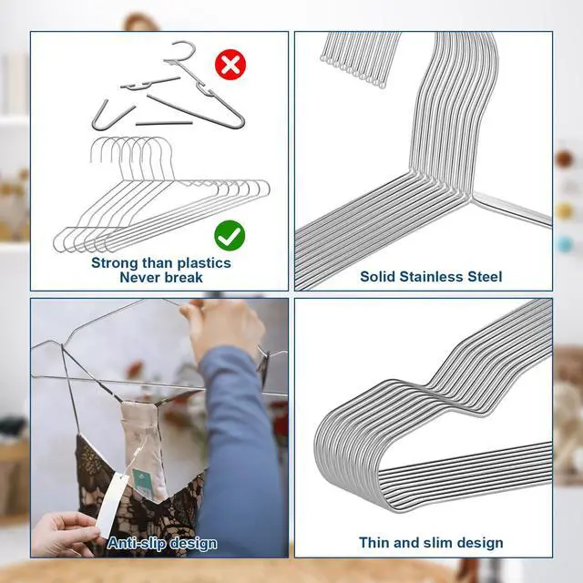Alt view image 4 of 7 - 20 Pack Silver Stainless Steel Kids Hangers, Space-Saving Non-Slip, Perfect for Baby, Toddler & Kids' Clothes