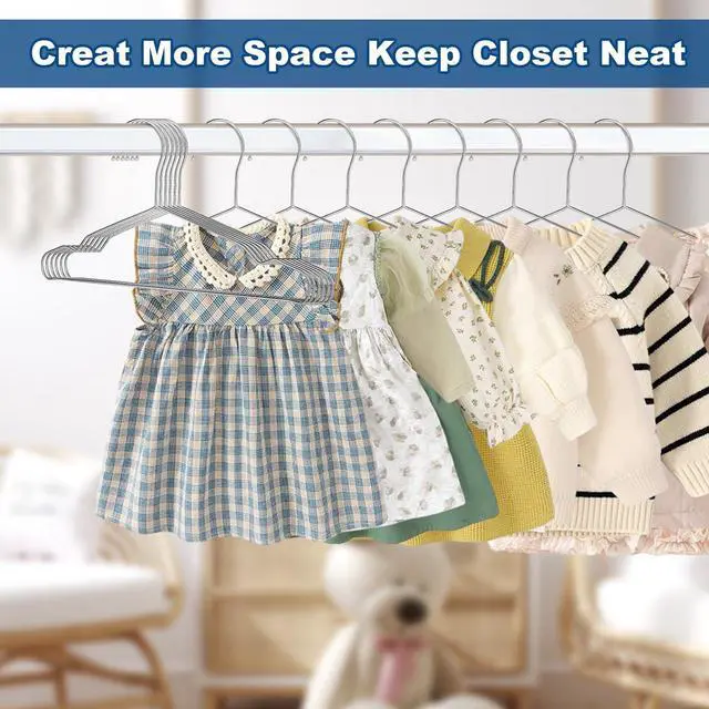 Alt view image 6 of 7 - 20 Pack Silver Stainless Steel Kids Hangers, Space-Saving Non-Slip, Perfect for Baby, Toddler & Kids' Clothes
