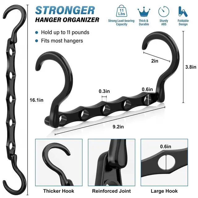 Alt view image 3 of 7 - 24 Pack Hangers Space Saving Magic Plastic Hanger Organizer Shirt Space Saving Hangers, Multi Clothes Hangers Space Saver for Closet Organizers Storage College Dorm Room Essentials, Dark Black