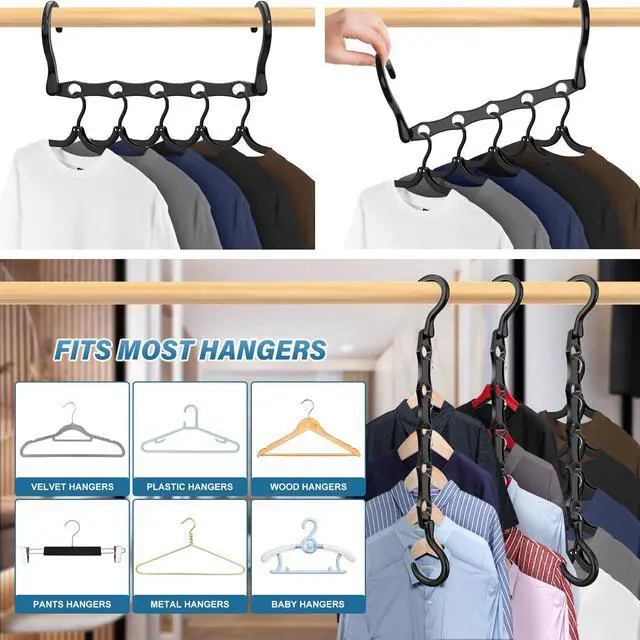 Alt view image 4 of 7 - 24 Pack Hangers Space Saving Magic Plastic Hanger Organizer Shirt Space Saving Hangers, Multi Clothes Hangers Space Saver for Closet Organizers Storage College Dorm Room Essentials, Dark Black