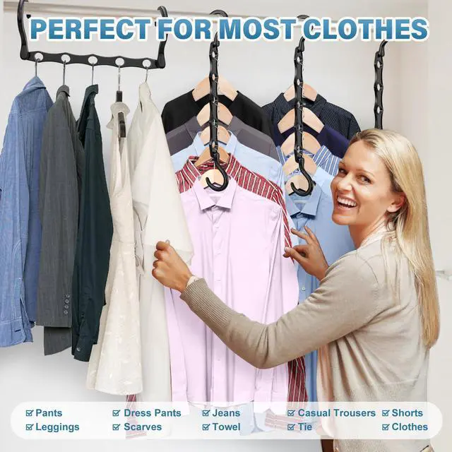 Alt view image 6 of 7 - 24 Pack Hangers Space Saving Magic Plastic Hanger Organizer Shirt Space Saving Hangers, Multi Clothes Hangers Space Saver for Closet Organizers Storage College Dorm Room Essentials, Dark Black