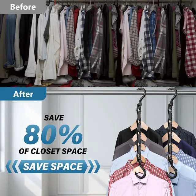 Alt view image 2 of 7 - 24 Pack Hangers Space Saving Magic Plastic Hanger Organizer Shirt Space Saving Hangers, Multi Clothes Hangers Space Saver for Closet Organizers Storage College Dorm Room Essentials, Dark Black