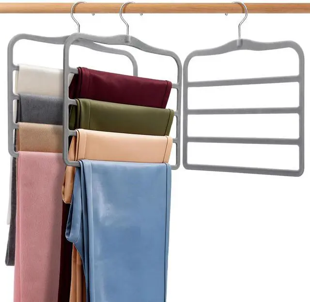 Main image of Velvet Pants Hangers Space Saving, 2-Pack Multi-Tier Closet Organizers for Jeans Trousers Skirts Leggings Scarves, Non-Slip Vertical Storage for Small Closet, College Dorm & Apartment Essentials, Grey