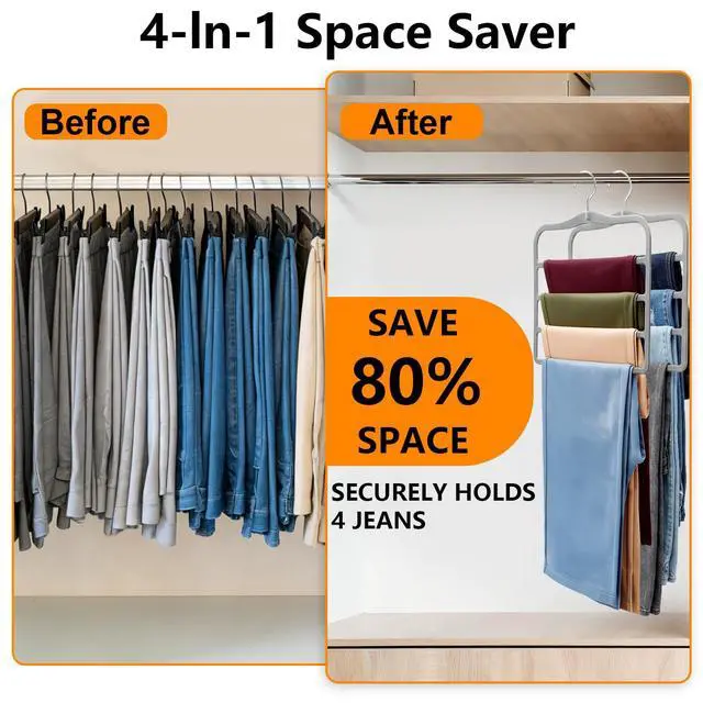Alt view image 2 of 7 - Velvet Pants Hangers Space Saving, 2-Pack Multi-Tier Closet Organizers for Jeans Trousers Skirts Leggings Scarves, Non-Slip Vertical Storage for Small Closet, College Dorm & Apartment Essentials, Grey