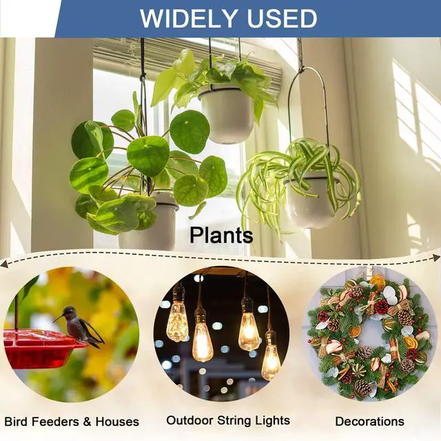 Alt view image 4 of 7 - 20 PCS Q Hanger Hooks with Safety Buckle, Windproof Screw Hooks for Hanging Outdoor String Lights, Plants, Christmas Patio Lights, 2.2 Inches, Black
