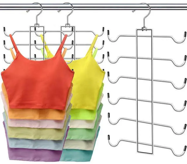 Main image of Metal Tank Top Hanger 2 Pack, Space Saving Bra Organizer with 24 Easy Access Hooks, 360° Swivel Closet Organizers and Storage, Apartment College Dorm Room Essentials, Small Space Organization Solution