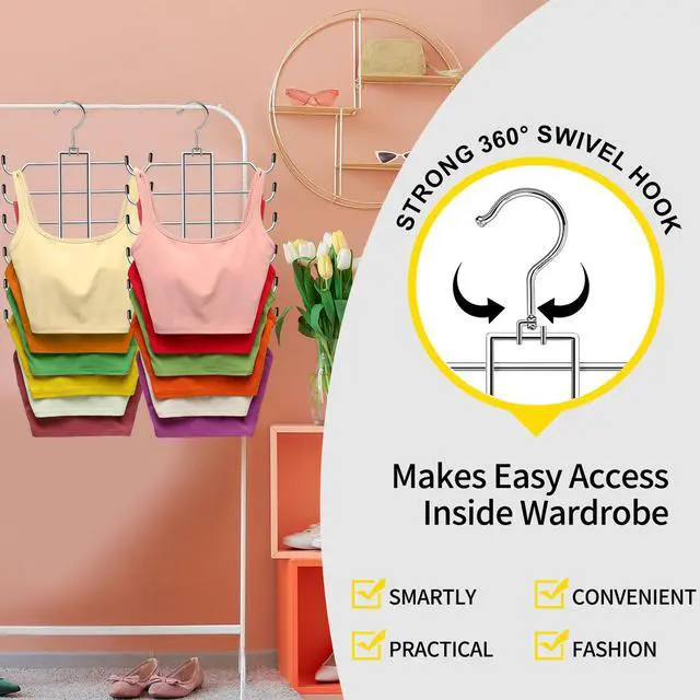 Alt view image 5 of 7 - Metal Tank Top Hanger 2 Pack, Space Saving Bra Organizer with 24 Easy Access Hooks, 360° Swivel Closet Organizers and Storage, Apartment College Dorm Room Essentials, Small Space Organization Solution